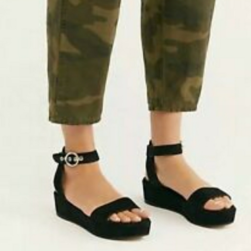 Free People Black Platform Ankle-Strap Sandals